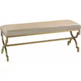 Comtesse 54" Bench in Gold Iron Metal & Metallic Cream Linen