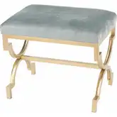 Comtesse 23.50" Bench in Gold Iron Metal & Light Blue Velvet