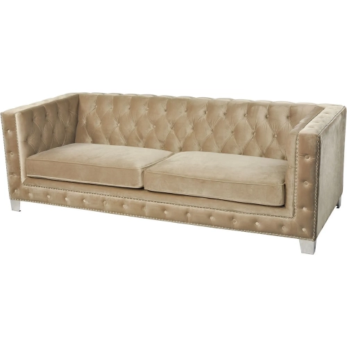 Concepcion Sofa in Tufted Champagne Gold Velvet & Silver Stainless Steel