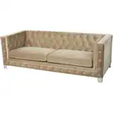 Concepcion Sofa in Tufted Champagne Gold Velvet & Silver Stainless Steel