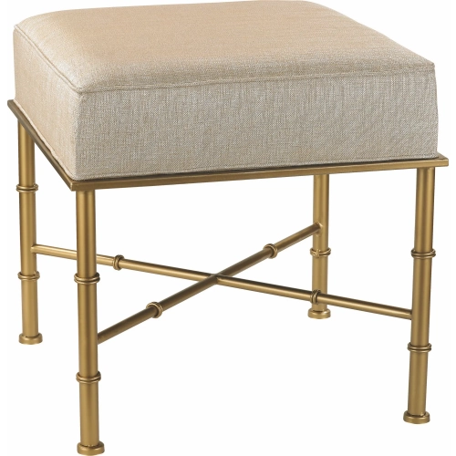 Gold Cane Stool in Metallic Cream Linen & Gold Iron