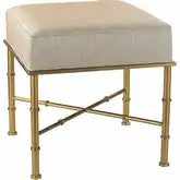 Gold Cane Stool in Metallic Cream Linen & Gold Iron