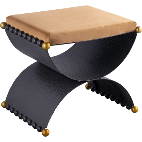 Layla Accent Stool in Camel Brown Velvet & Blackened Bronze Aluminum