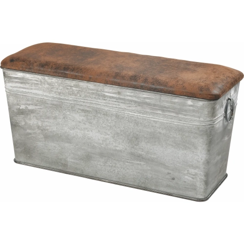 Norfolk Bench in Galvanized Iron & Brown Vegan Leather