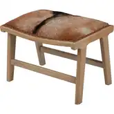 Organic Modern Ottoman in Natural Hair-on Hide & Teak