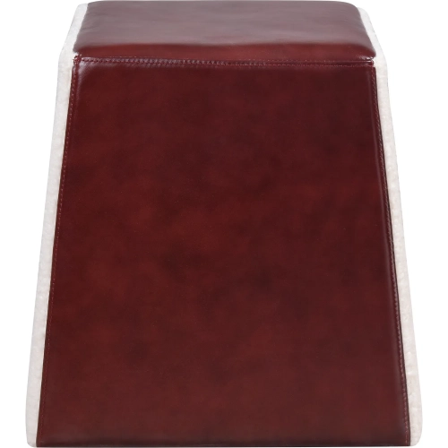 Polina Stool in Brown in Maroon Leather & White Boucle Fabric