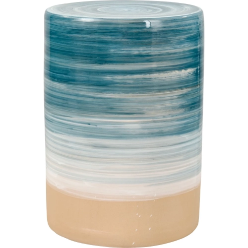 Roe Bay Accent Stool in Blue & White Glazed & Beige Ceramic
