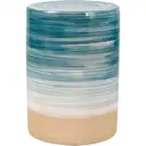Roe Bay Accent Stool in Blue & White Glazed & Beige Ceramic