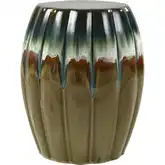 Roker Accent Stool in Green Multicolor Reactive Ceramic