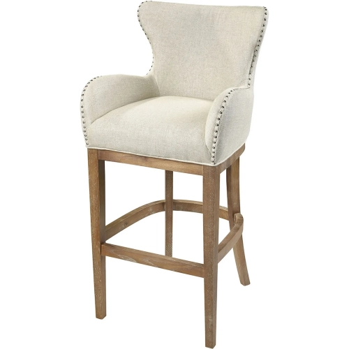 Roxie Bar Stool in Natural Linen & Mahogany Wood