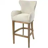 Roxie Bar Stool in Natural Linen & Mahogany Wood
