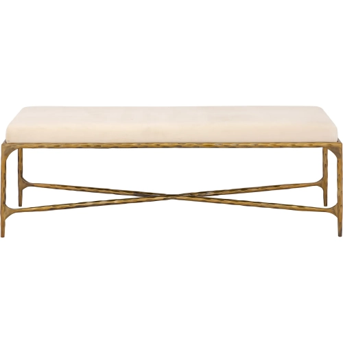Seville 54" Bench in Brass Iron & Cream Velvet
