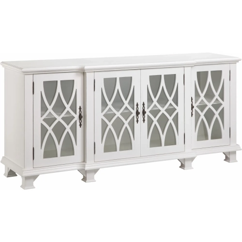 Anastasia Credenza in Distressed White Mahogany Wood & Glass