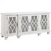 Anastasia Credenza in Distressed White Mahogany Wood & Glass