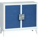 Asanso 2 Door Cabinet in White Wood, Blue Wicker &Silver Metal