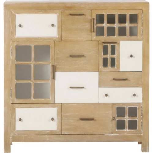 Astrid Cabinet in Light Oak, Antique White Wood & Glass