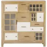 Astrid Cabinet in Light Oak, Antique White Wood & Glass