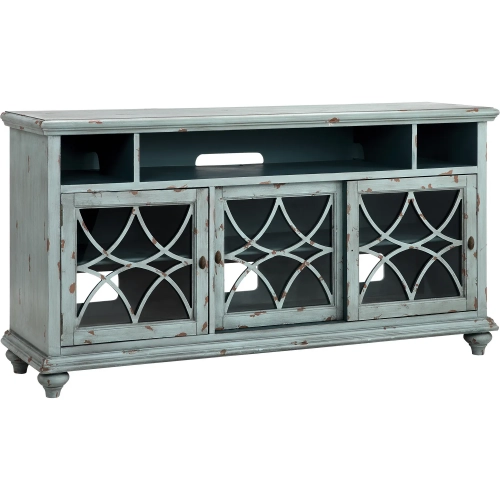 Bethania 64" TV Stand Media Console in Rustic Blue Gray Wood & Glass