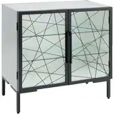 Checkmate 2 Door Cabinet in White Wood, Black Iron & Mirror