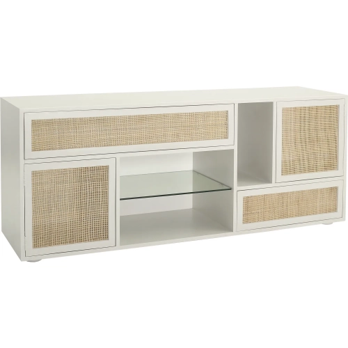 Clearwater Credenza in Shoji White Wood, Rattan & Glass
