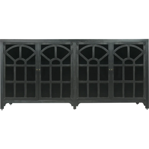 Conrad Credenza in Kettle Black Mahogany Wood, Brass & Glass