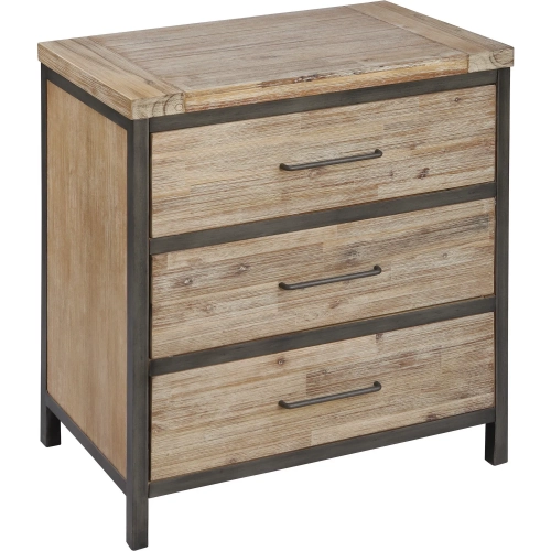 Cork County 3 Drawer Chest in Brushed Natural Acacia Wood & Weathered Zinc Iron
