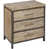 Cork County 3 Drawer Chest in Brushed Natural Acacia Wood & Weathered Zinc Iron