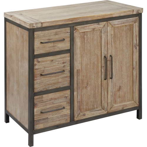 Cork County 2 Door 3 Drawer Cabinet in Brushed Natural Acacia Wood & Weathered Zinc Iron