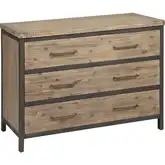 Cork County 3 Drawer Chest in Brushed Natural Acacia Wood & Weathered Zinc Iron