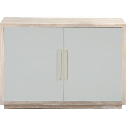Crystal Bay Cabinet in Gray Wash Wood & Pale Blue Fabric