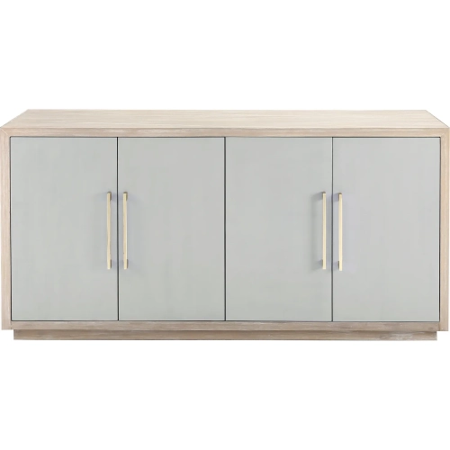 Crystal Bay Credenza in Gray Wash Wood & Pale Blue Fabric