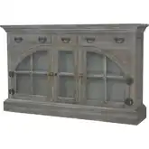 Farmhouse Credenza in Greige Mahogany & Glass