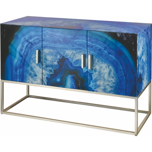 Five O Cabinet in Blue Agate Printed Glass & Silver Steel