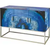 Five O Cabinet in Blue Agate Printed Glass & Silver Steel