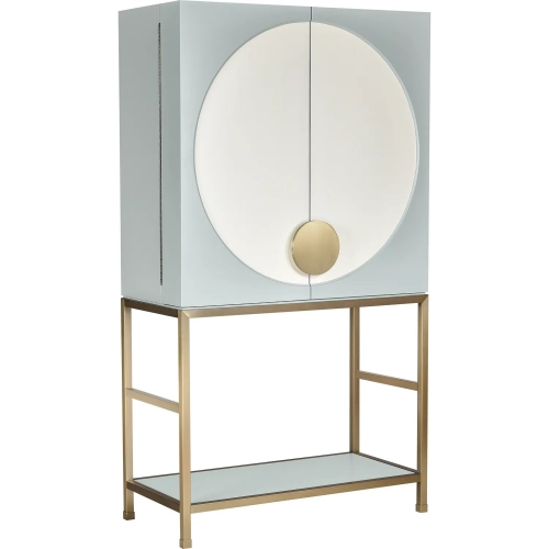Gabe Bar Cabinet in Light Blue & White Wood & Brass Stainless Steel