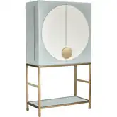 Gabe Bar Cabinet in Light Blue & White Wood & Brass Stainless Steel