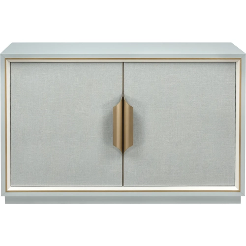 Gabe Cabinet in Light Blue & White Linen & Brass Stainless Steel