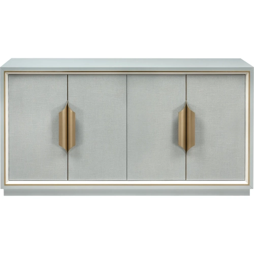 Gabe Credenza in Light Blue & White Linen & Brass Stainless Steel