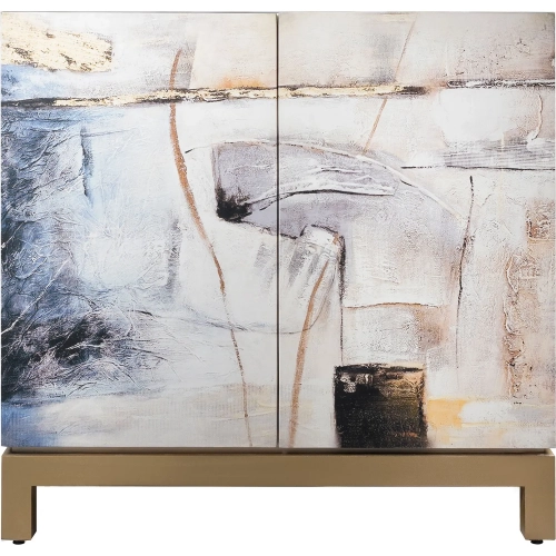 Gianas Designer Cabinet in Multicolor Canvas, Wood & Champagne Gold