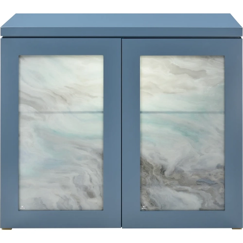 Goldston Cabinet in Blue Mirage Painted Glass & Blue Wood