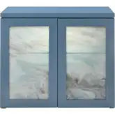 Goldston Cabinet in Blue Mirage Painted Glass & Blue Wood