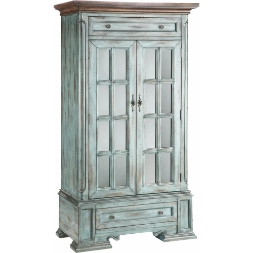 Hartford Cabinet in Aged Blue & Brown Wood & Clear Glass