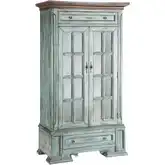 Hartford Cabinet in Aged Blue & Brown Wood & Clear Glass