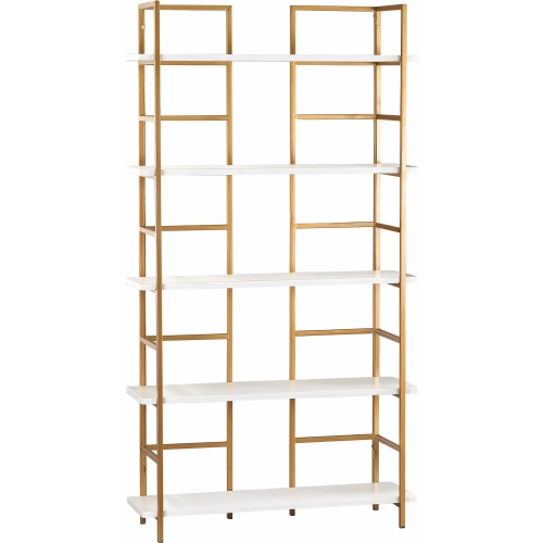 Kline Bookcase in Gloss White Wood & Gold Iron
