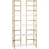 Kline Bookcase in Gloss White Wood & Gold Iron
