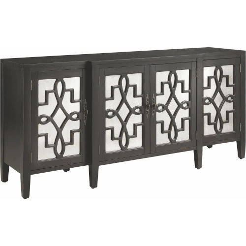 Lawrence Credenza in Black Wood & Antique Mirror