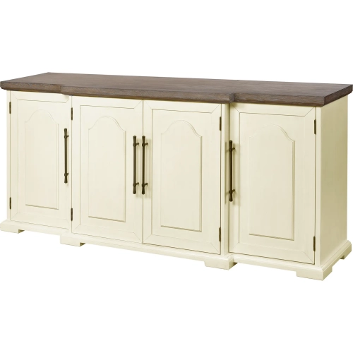 Locksmith 4 Door Credenza in Cream & Brown Wood Veneer