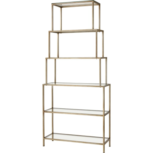 Louisville Bookcase in Brushed Gold & Clear Glass