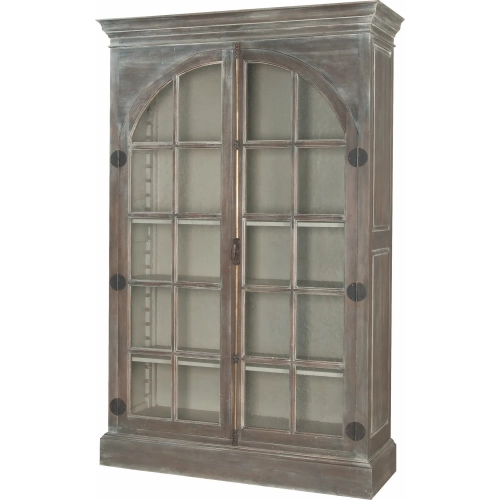 Manor Cabinet in Greige Mahogany Wood & Clear Bubble Glass