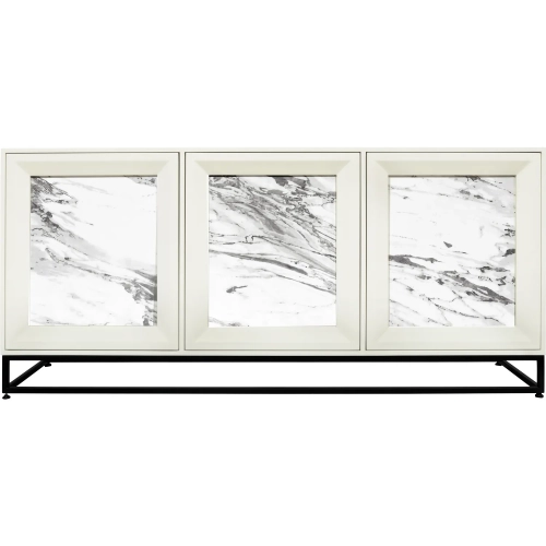 Matthews Credenza in White, Faux Marble & Black Metal